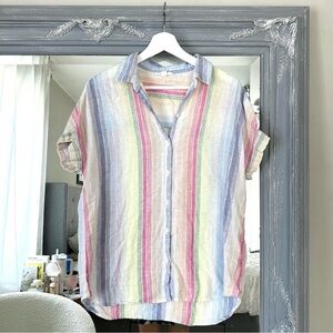 Beachlunchlounge linen dolman sleeve striped top S